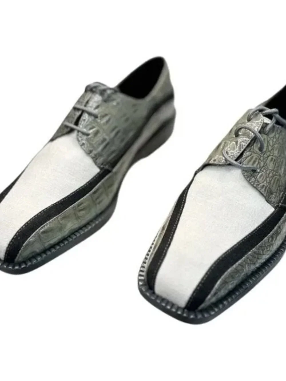 Hugo Vitelli Men’s Croc-Embossed Leather/Fabric Oxford Shoes Gray Black Size 8.5
